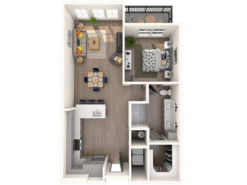 Floor plan for 1 bed, 1 bath, 832 sqft